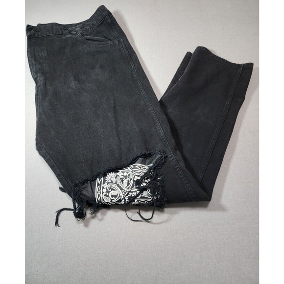 Enslaved Mens Jeans 42 Black Denim Lost Lands EDM Rave Grunge Distressed Knee - Picture 1 of 10